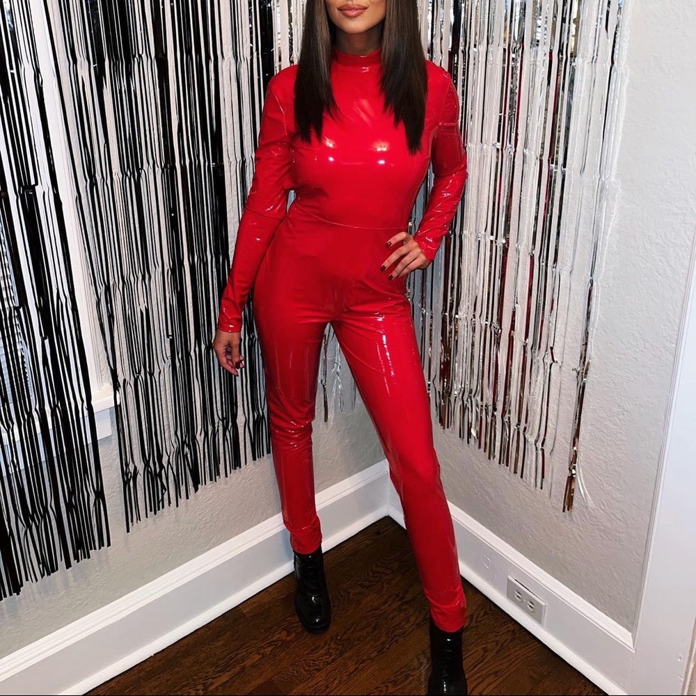Red latex jumpsuit